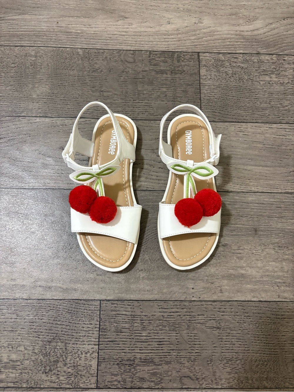 Gymboree White Sandals with Red Cherry Pom Poms NWOT